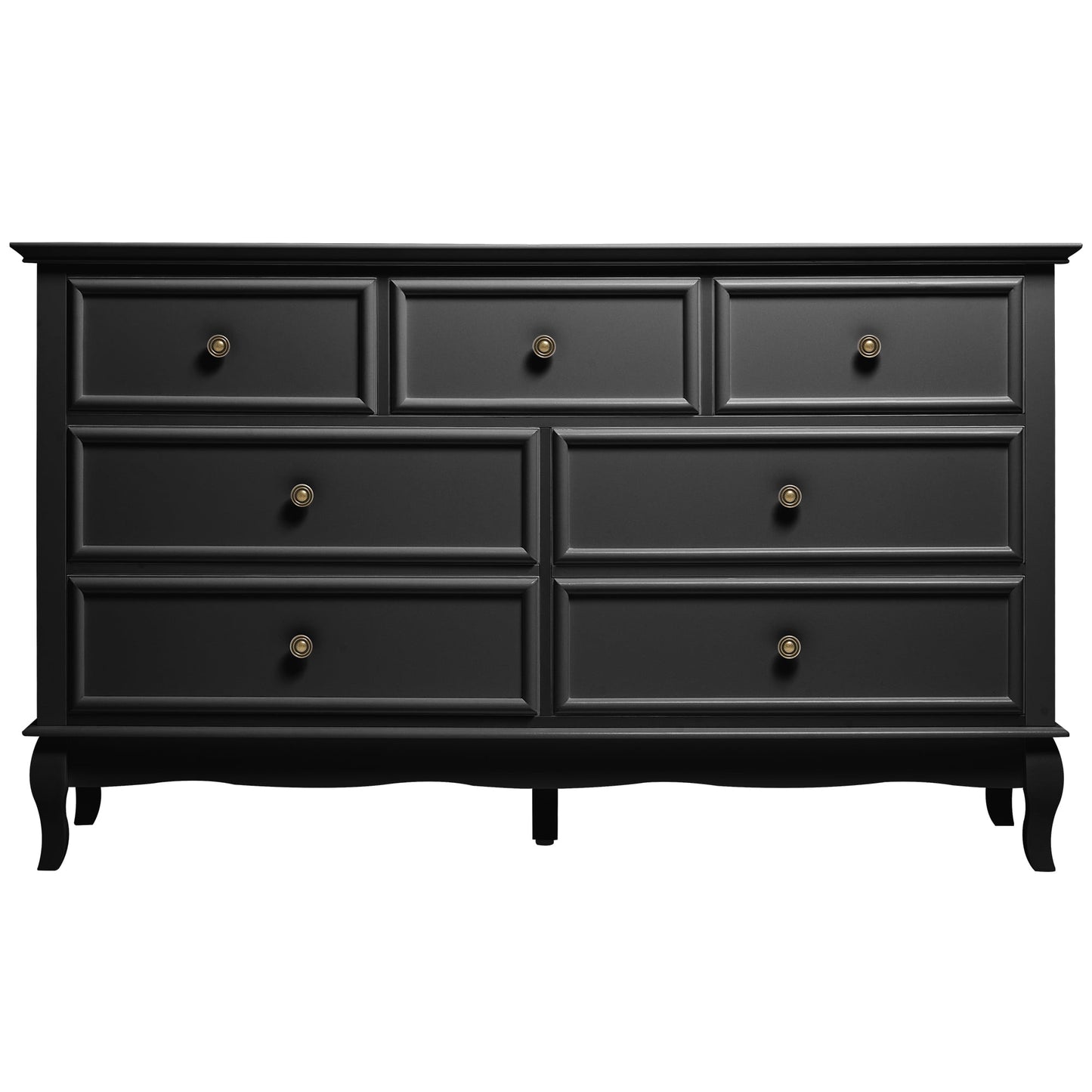 May in Color 7 Drawer Dresser with Solid Wood Legs for Bedroom, Living Room, Hallway, Black