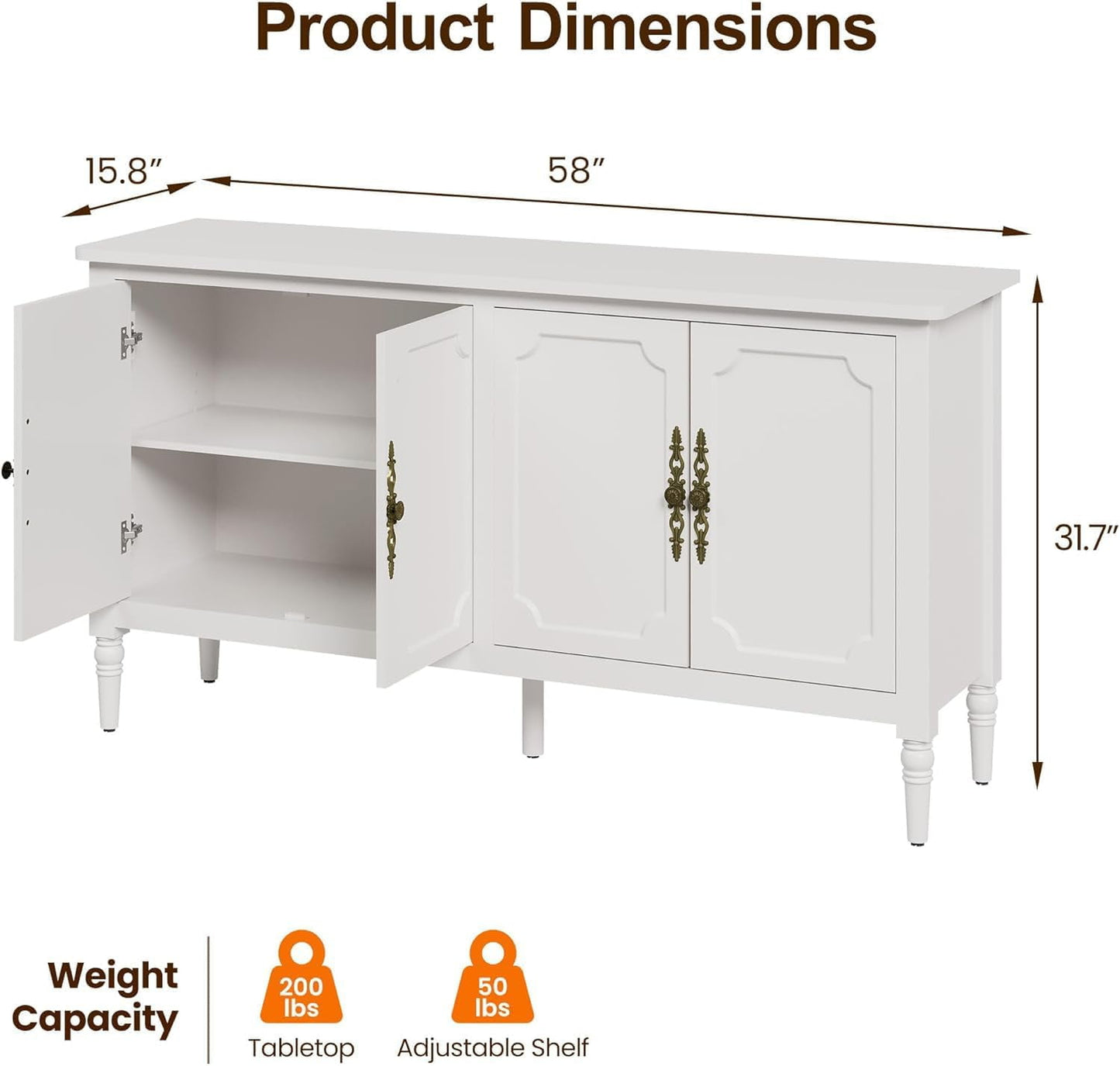Superjoe Buffet Sideboard Table Set of 2, 59'' Mid Century Modern Console Table, Media Cabinet with 4 Doors, Accent Cabinet Wood Sideboard, for Entryway, Living Room, Dining Room, White