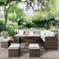 Patio Furniture Set, 7 Piece Outdoor Wicker Patio Furniture with High Curved Back Dining Sectional Sofa, Dining Table, Ottomans and Cushions, All Weather Conversation Set, Grey