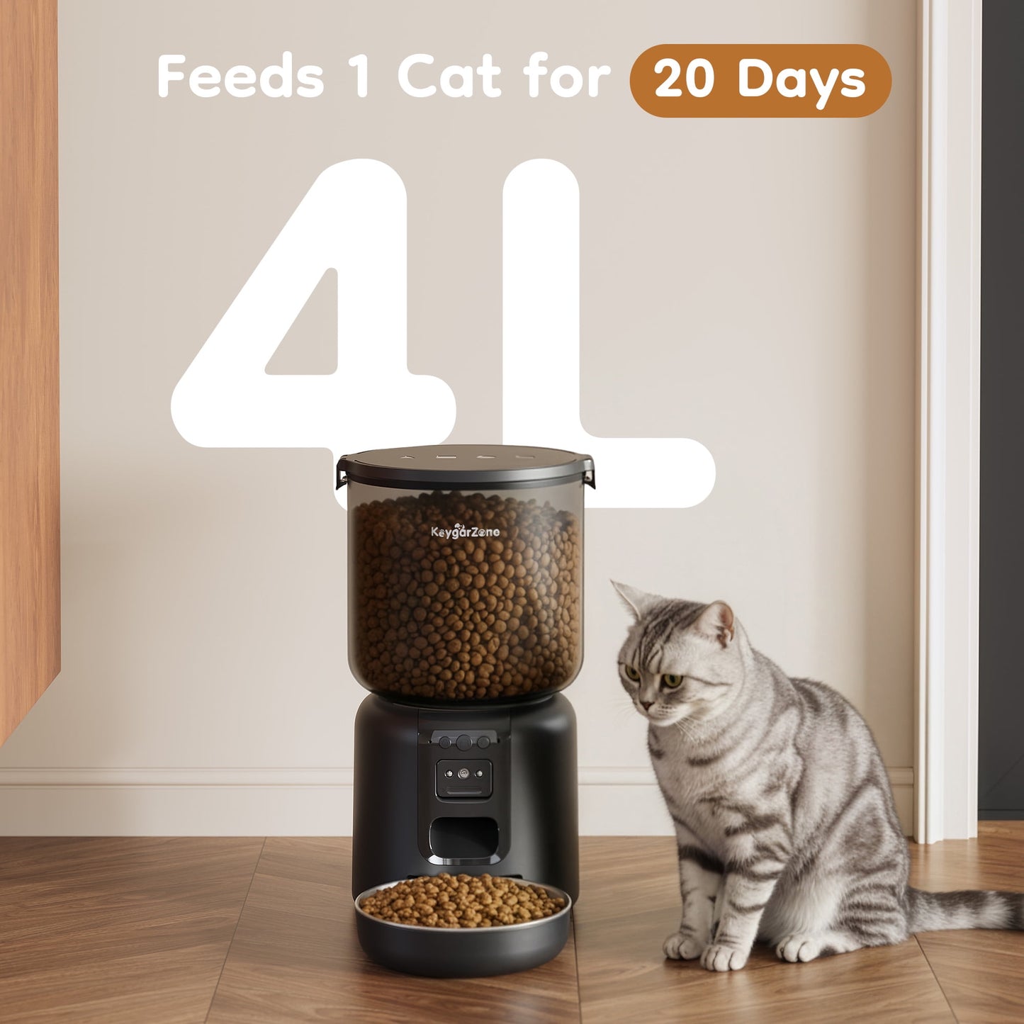 Heynemo 4L Smart Automatic Cat Feeder with HD Camera, WiFi App Control, Auto Pet Feeder for Cats and Small Dogs, Black