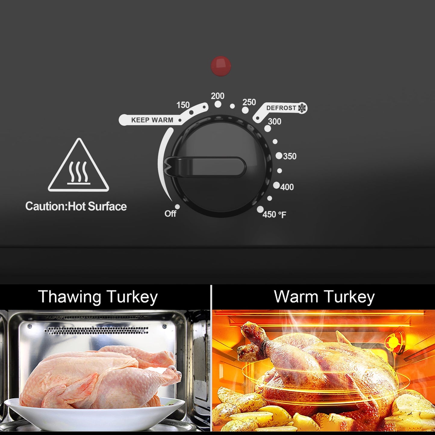 Sunvivi Roaster Oven with Self-Basting Lid, 18qt Electric Roaster with Removable Pan & Rack, Turkey Roaster Oven with Defrost & Warm Function, Stainless Steel, Black