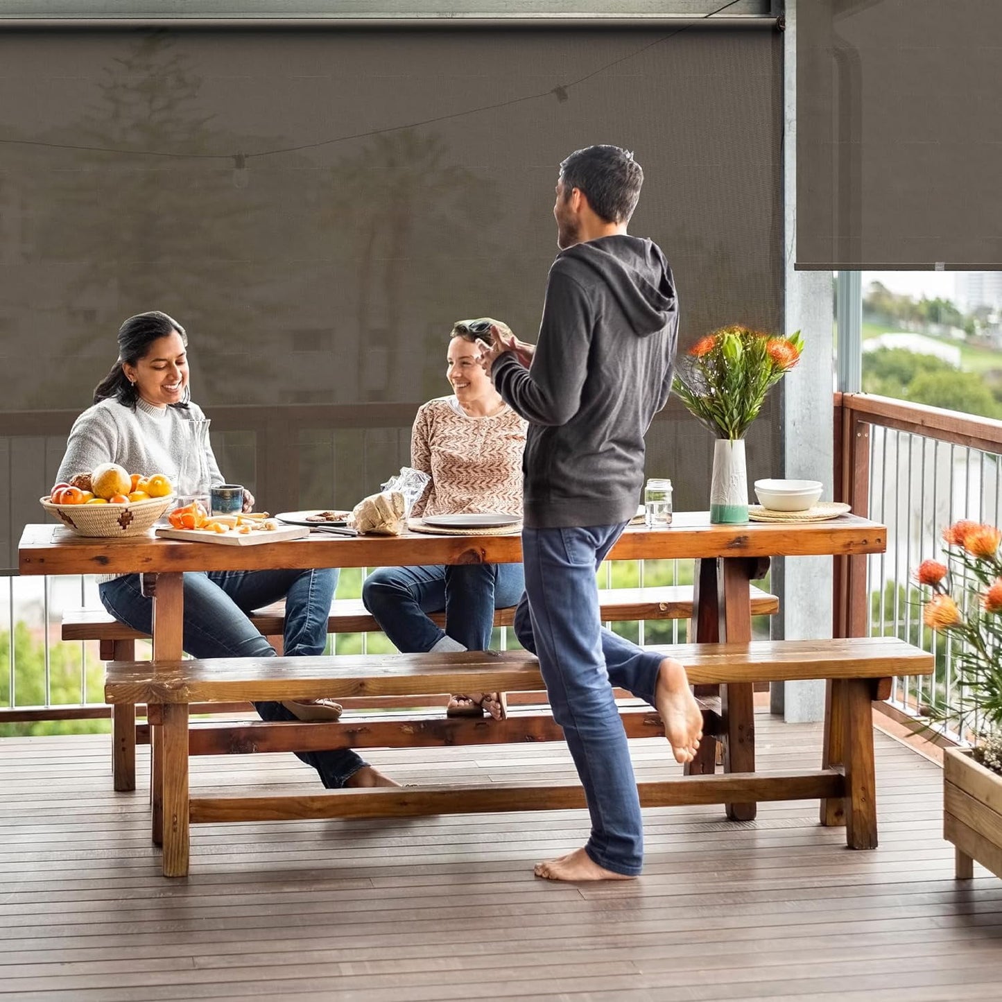 Cozy Home 6' x 6' Weather-Resistant Brown Outdoor Roller Shades with Pole