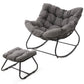 Heynem Patio Rocking Papasan Chair with Ottoman for Outdoor and Indoor, Outdoor Wicker Rocking Egg Chair with Cushion for Porch，Garden，Living Room