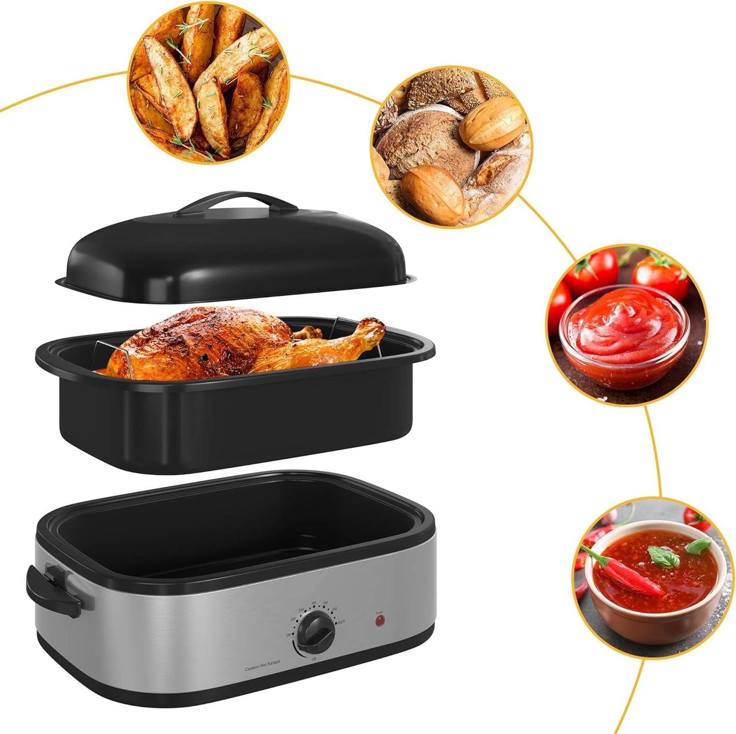 Superjoe 1450 Square Non Stick Stainless Steel Roaster Pan with Lid