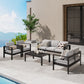 Superjoe 5 Pcs Outdoor Aluminum Furniture Set 7 Seats Patio Sectional Sofa Conversation Set Chat Counch Chair with Table Black Frame Light Gray Cushion