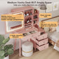 RoyalCraft Vanity Desk with Sliding Mirror and LED Lights, 2 in 1 Wooden Makeup Vanity Desk for Nightstand and Dressing Table, Compact Medium Makeup Table with Sliding Mirror for More Storage Space