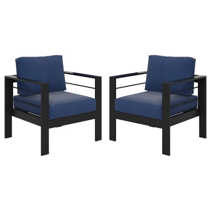 CozyHome Patio Furniture Metal Armchair,2 PCS All-Weather Aluminum Garden Outdoor Contemporary Sofa Chair with Cushions,Deep Blue