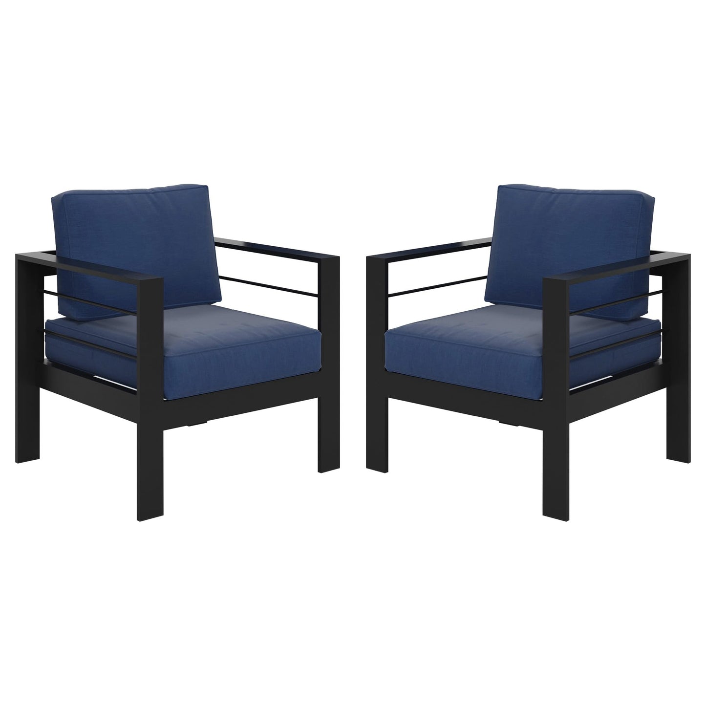 May in Color Patio Furniture Metal Armchair,2 PCS All-Weather Aluminum Garden Outdoor Contemporary Sofa Chair with Cushions,Deep Blue