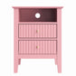 May in Color Fluted Nightstand with 2 Drawers, Modern Wooden Sofa Table with Storage for Small Spaces, Tall End Table for Bedroom