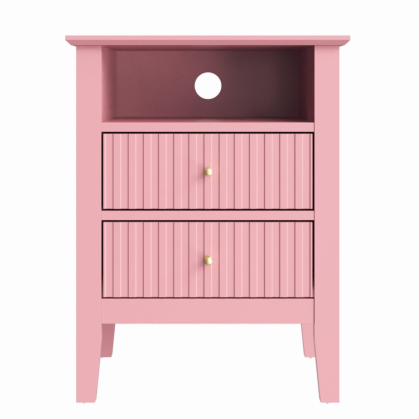 May in Color Fluted Nightstand with 2 Drawers, Modern Wooden Sofa Table with Storage for Small Spaces, Tall End Table for Bedroom