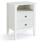 May in Color Fluted Nightstand with 2 Drawers, Modern Wooden Sofa Table with Storage for Small Spaces, Tall End Table for Bedroom