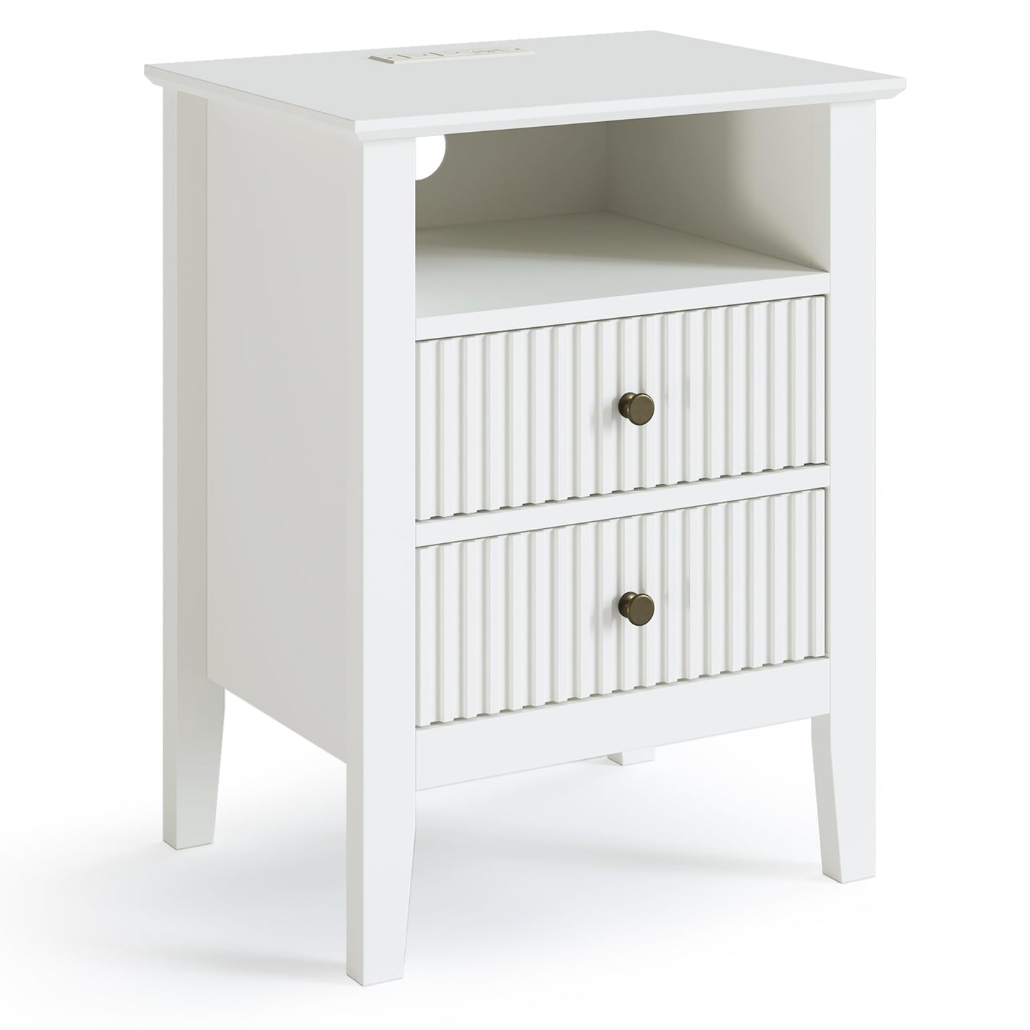 May in Color Fluted Nightstand with 2 Drawers, Modern Wooden Sofa Table with Storage for Small Spaces, Tall End Table for Bedroom