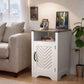 Superjoe Farmhouse Nightstand w/Charging Station, Wooden Rustic Tall Bedside Table, End Table w/Storage Shelf & Shelf for Bedroom, Living Room, Wood-Tone White