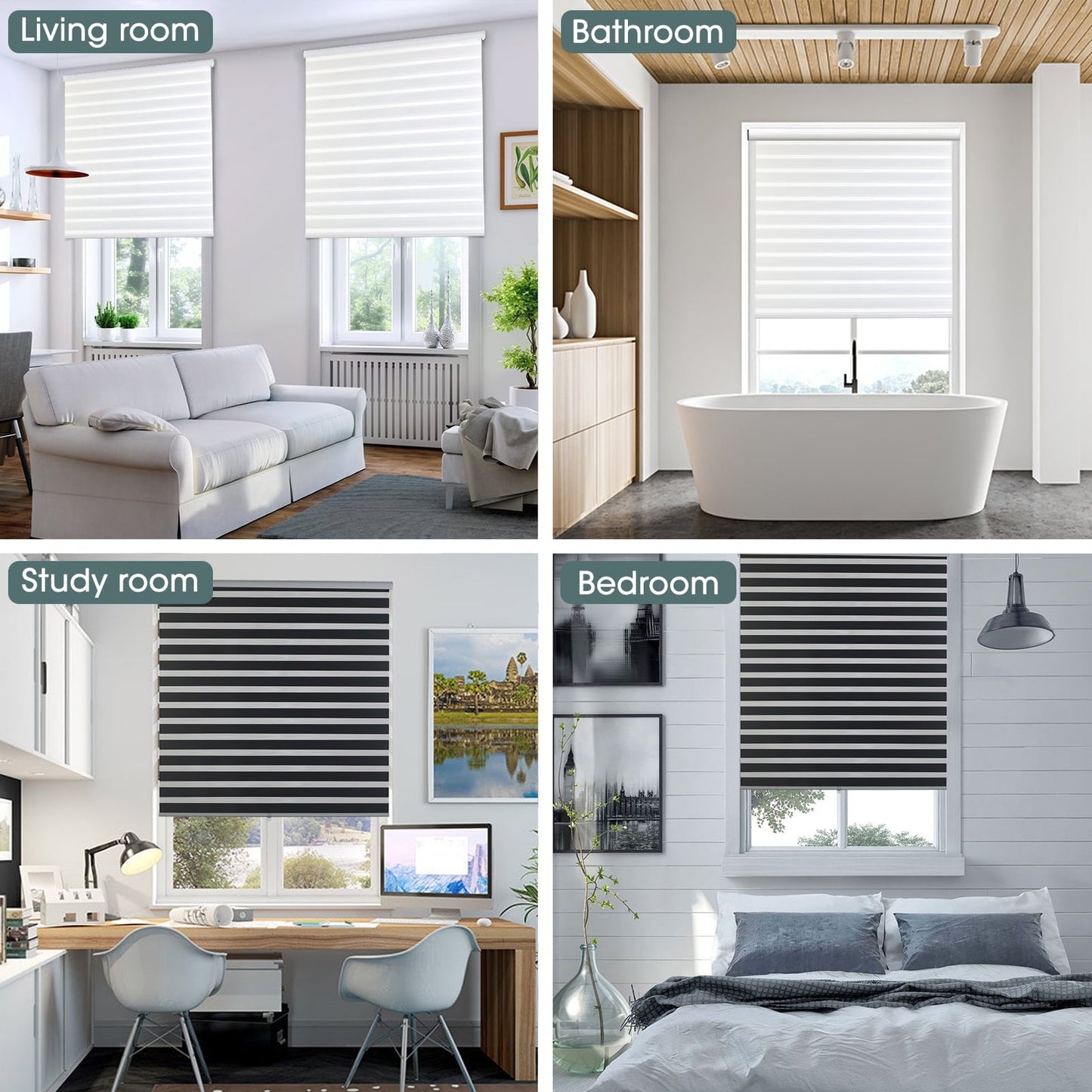 Royalcraft Cordless Zebra Blinds for Windows, Layer Zebra Roller Shades Blinds for Windows, Sheer or Privacy Light Control, Day and Night Window Shades for Living Rome, Office
