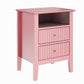 May in Color Fluted Nightstand with 2 Drawers, Modern Wooden Sofa Table with Storage for Small Spaces, Tall End Table for Bedroom