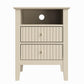 May in Color Fluted Nightstand with 2 Drawers, Modern Wooden Sofa Table with Storage for Small Spaces, Tall End Table for Bedroom