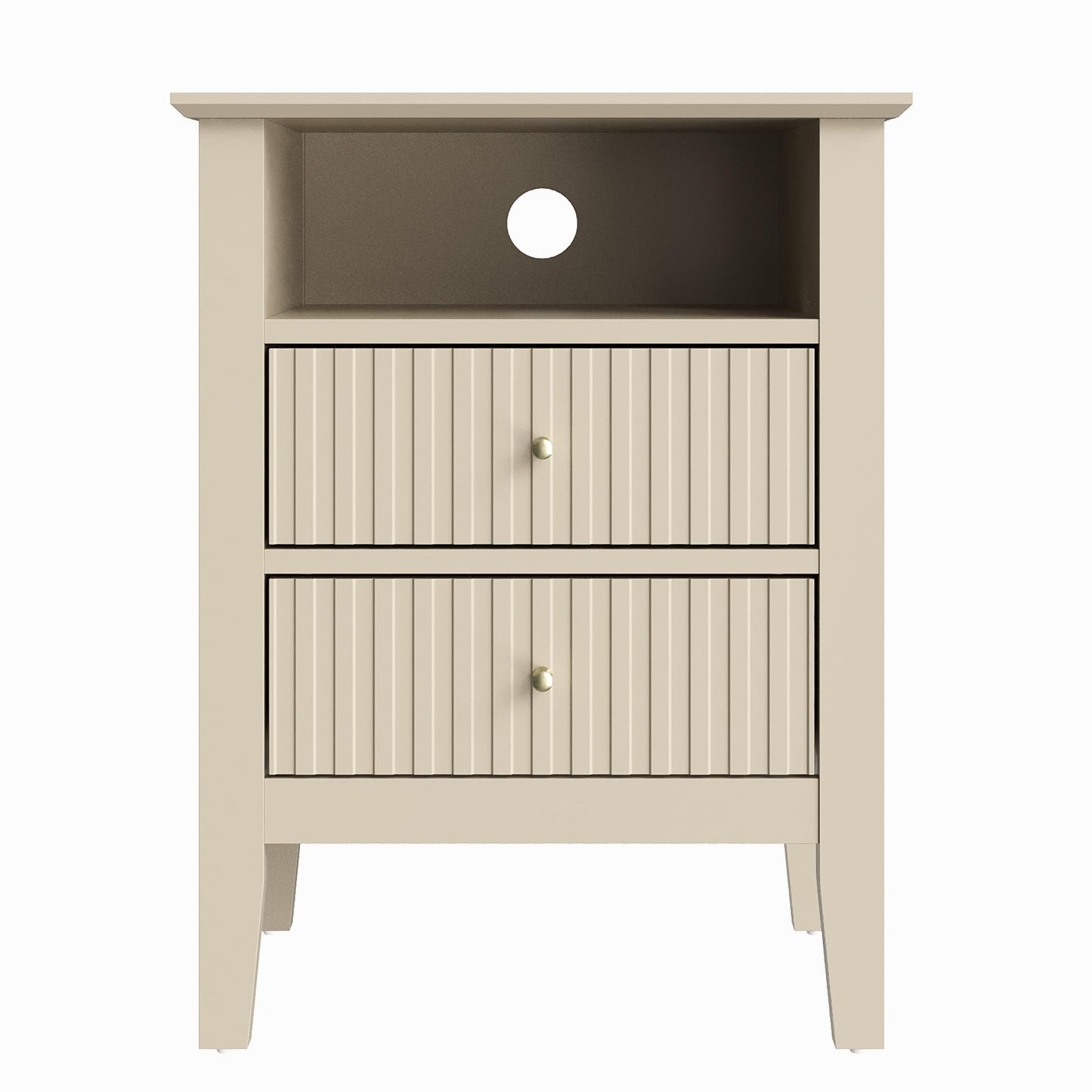 May in Color Fluted Nightstand with 2 Drawers, Modern Wooden Sofa Table with Storage for Small Spaces, Tall End Table for Bedroom