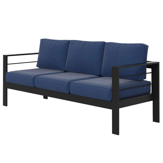 Heynemo Outdoor Couch Aluminum Patio Furniture Sofa, 3-Seat All-Weather Metal Outdoor Patio Furniture with Cushions,Deep Blue