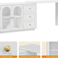 RoyalCraft 83?¡À Large Extendable Makeup Vanity Desk, Corner Vanity Table with 3 Drawer & 2 Door, Modern Dressing Table and Chest of Drawers Combo, Accent Vanity for Bedroom, Dressing Room