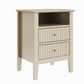 May in Color Fluted Nightstand with 2 Drawers, Modern Wooden Sofa Table with Storage for Small Spaces, Tall End Table for Bedroom