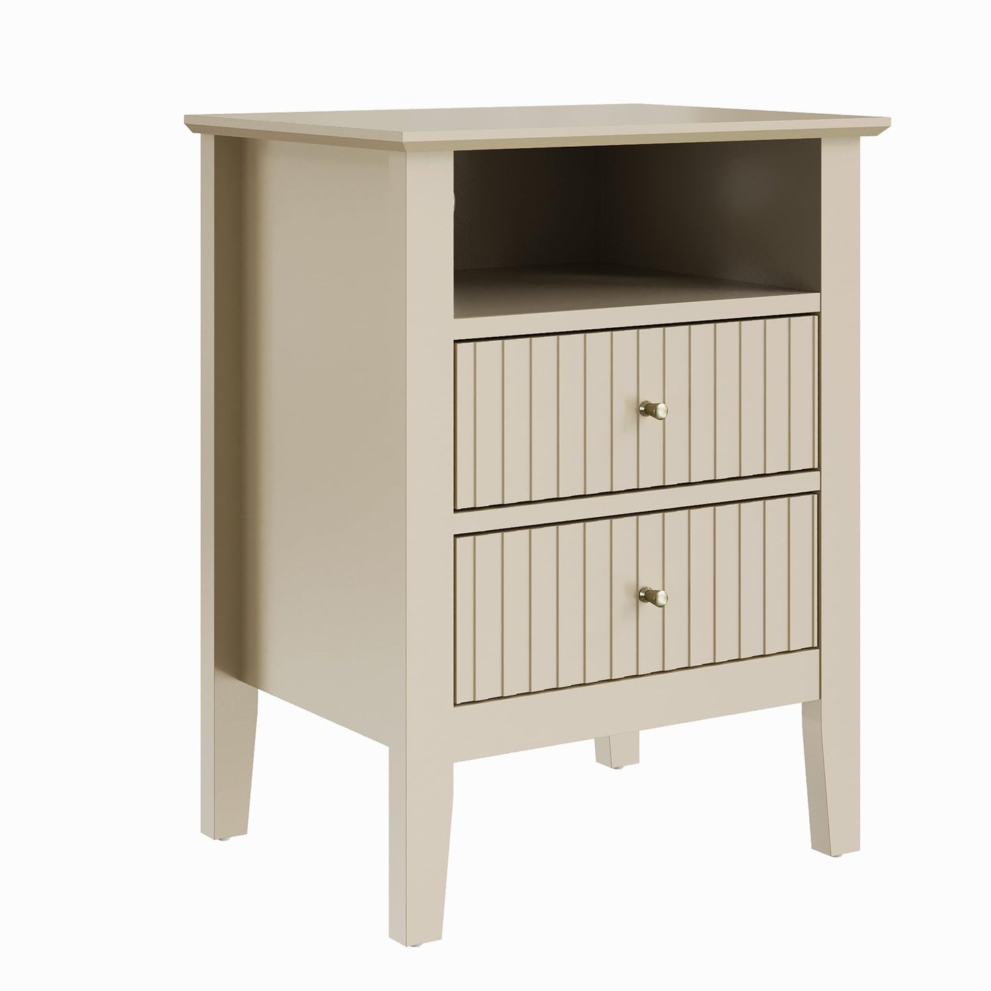 May in Color Fluted Nightstand with 2 Drawers, Modern Wooden Sofa Table with Storage for Small Spaces, Tall End Table for Bedroom