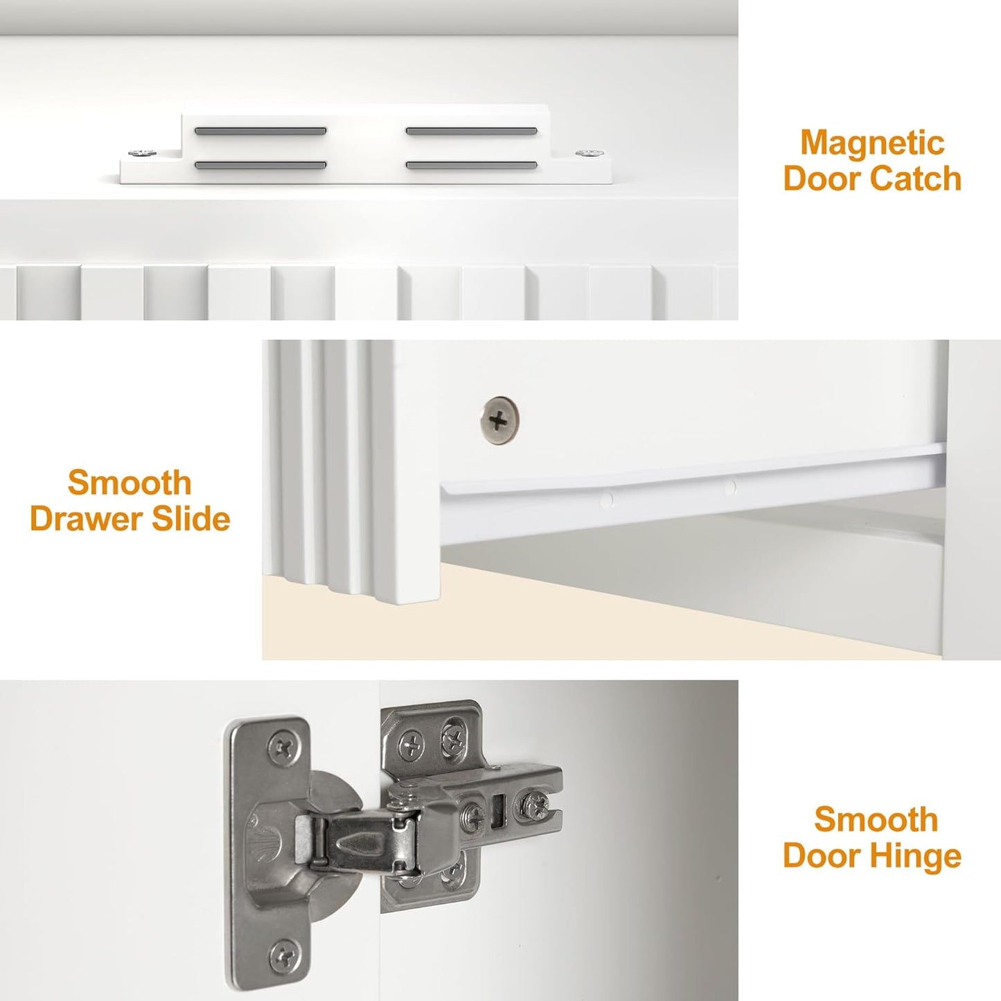 Royalcraft 36'' Bathroom Vanity with Sink, Modern Bathroom Vanity Sink Cabinet with Doors and Fluted Drawers, Free Standing Bathroom Storage Cabinet with Sink Combo Set, White