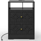 RoyalCraft Large Nightstand with 2 Drawers, Modern Side Table with Charging Station, Accent End Table with Diamond Carvings, Storage Cabinet for Living Room, Bedroom, Entryway