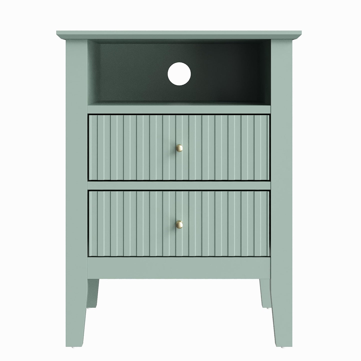 May in Color Fluted Nightstand with 2 Drawers, Modern Wooden Sofa Table with Storage for Small Spaces, Tall End Table for Bedroom