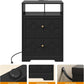 RoyalCraft Large Nightstand with 2 Drawers, Modern Side Table with Charging Station, Accent End Table with Diamond Carvings, Storage Cabinet for Living Room, Bedroom, Entryway