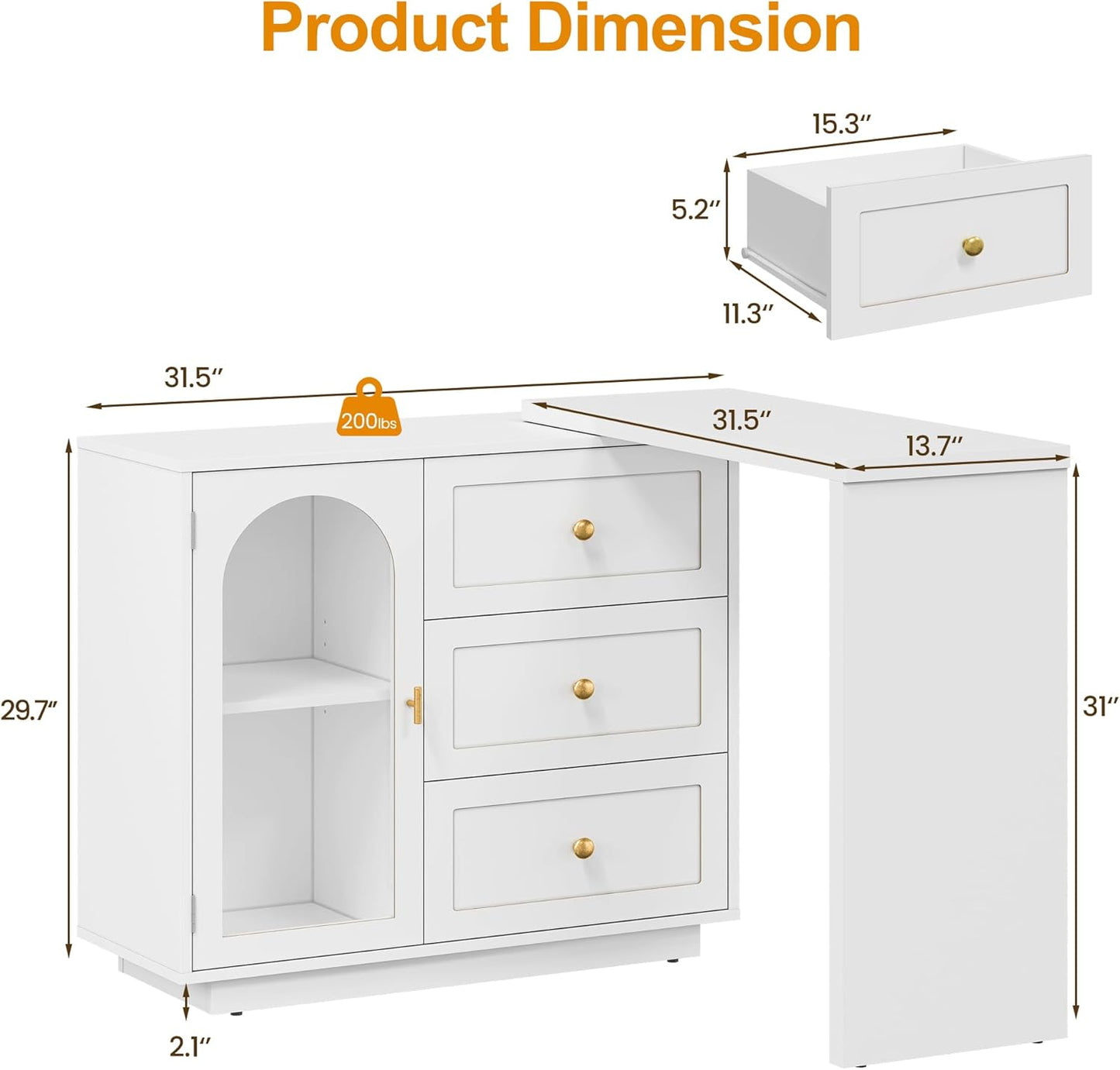 RoyalCraft 59?¡À Large Extendable Makeup Vanity Desk, Corner Vanity Table with 3 Drawer & 1 Door, Modern Dressing Table and Chest of Drawers Combo, Accent Vanity for Bedroom, Dressing Room