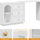 RoyalCraft 59?¡À Large Extendable Makeup Vanity Desk, Corner Vanity Table with 3 Drawer & 1 Door, Modern Dressing Table and Chest of Drawers Combo, Accent Vanity for Bedroom, Dressing Room