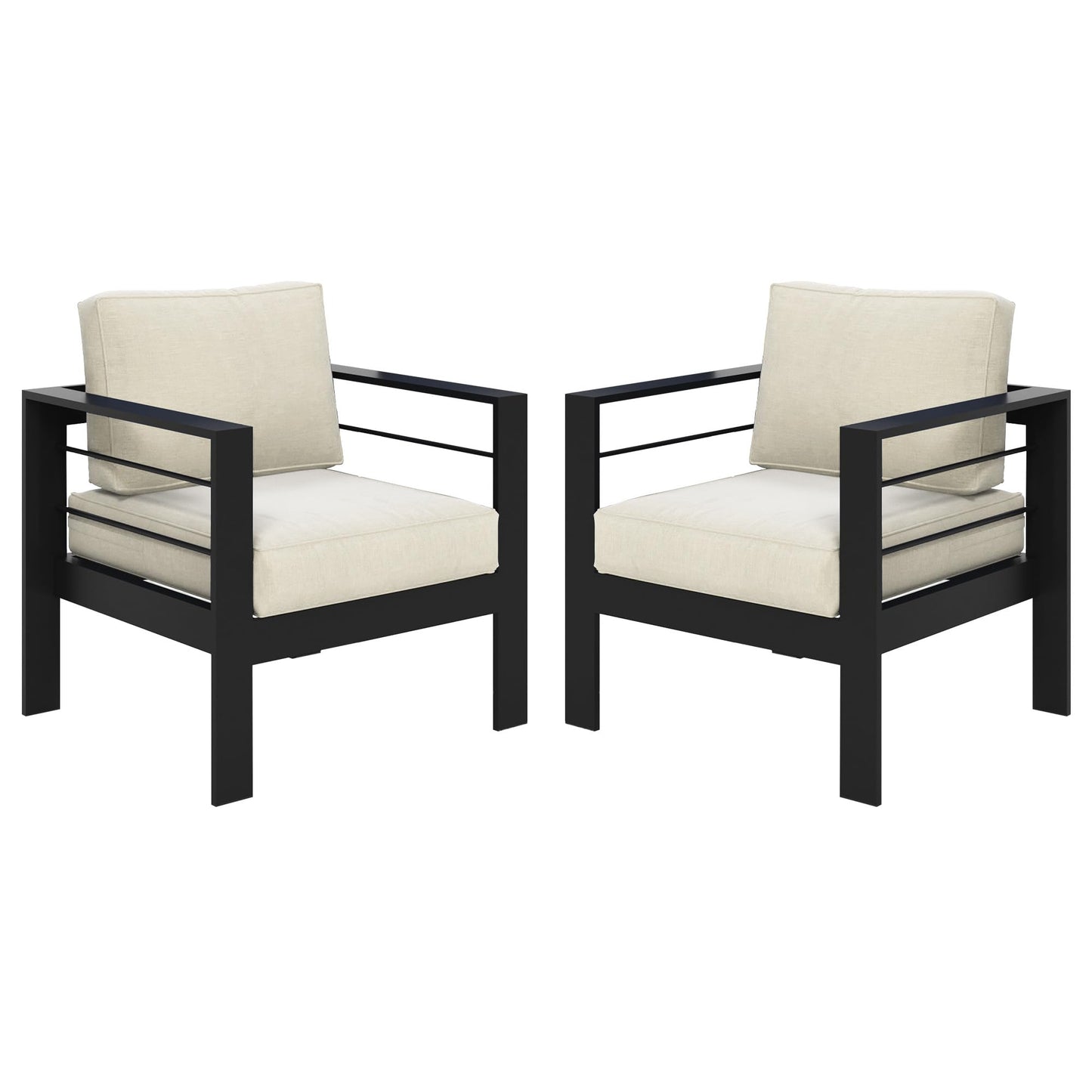 CozyHome Patio Furniture Metal Armchair,2 PCS All-Weather Aluminum Garden Outdoor Contemporary Sofa Chair with Cushions, Beige