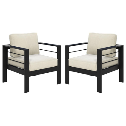 CozyHome Patio Furniture Metal Armchair,2 PCS All-Weather Aluminum Garden Outdoor Contemporary Sofa Chair with Cushions, Beige