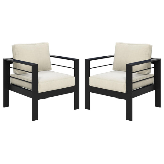 May in Color Patio Furniture Metal Armchair,2 PCS All-Weather Aluminum Garden Outdoor Contemporary Sofa Chair with Cushions, Beige