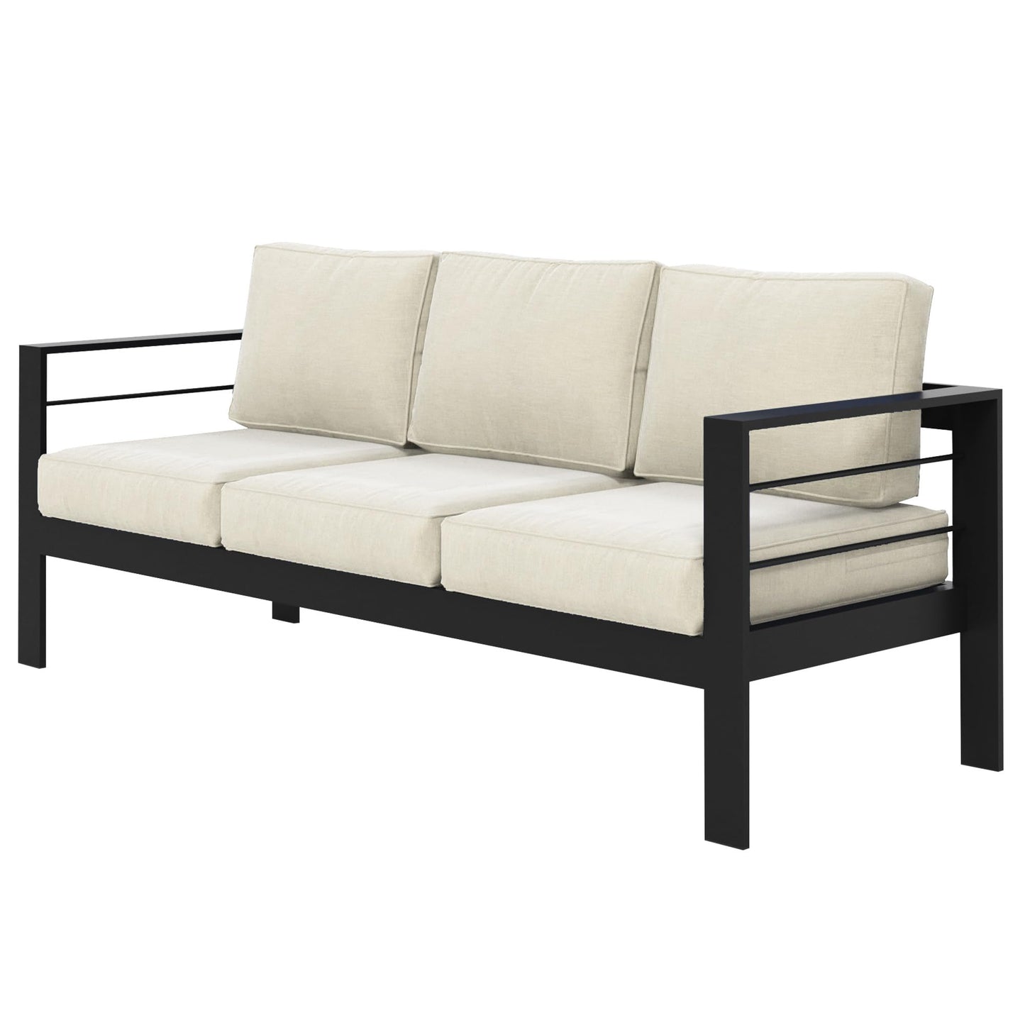 May in Color Outdoor Couch Aluminum Patio Furniture Sofa, 3-Seat All-Weather Metal Outdoor Patio Furniture with Cushions,Beige
