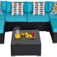 Outdoor Patio Furniture Set, 7 Pieces Outdoor Sectional Sofa Set All-Weather Rattan Conversation Set with Table, Blue