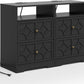RoyalCraft Large Nightstand with 2 Drawers, Modern Side Table with Charging Station, Accent End Table with Diamond Carvings, Storage Cabinet for Living Room, Bedroom, Entryway, Set of 2