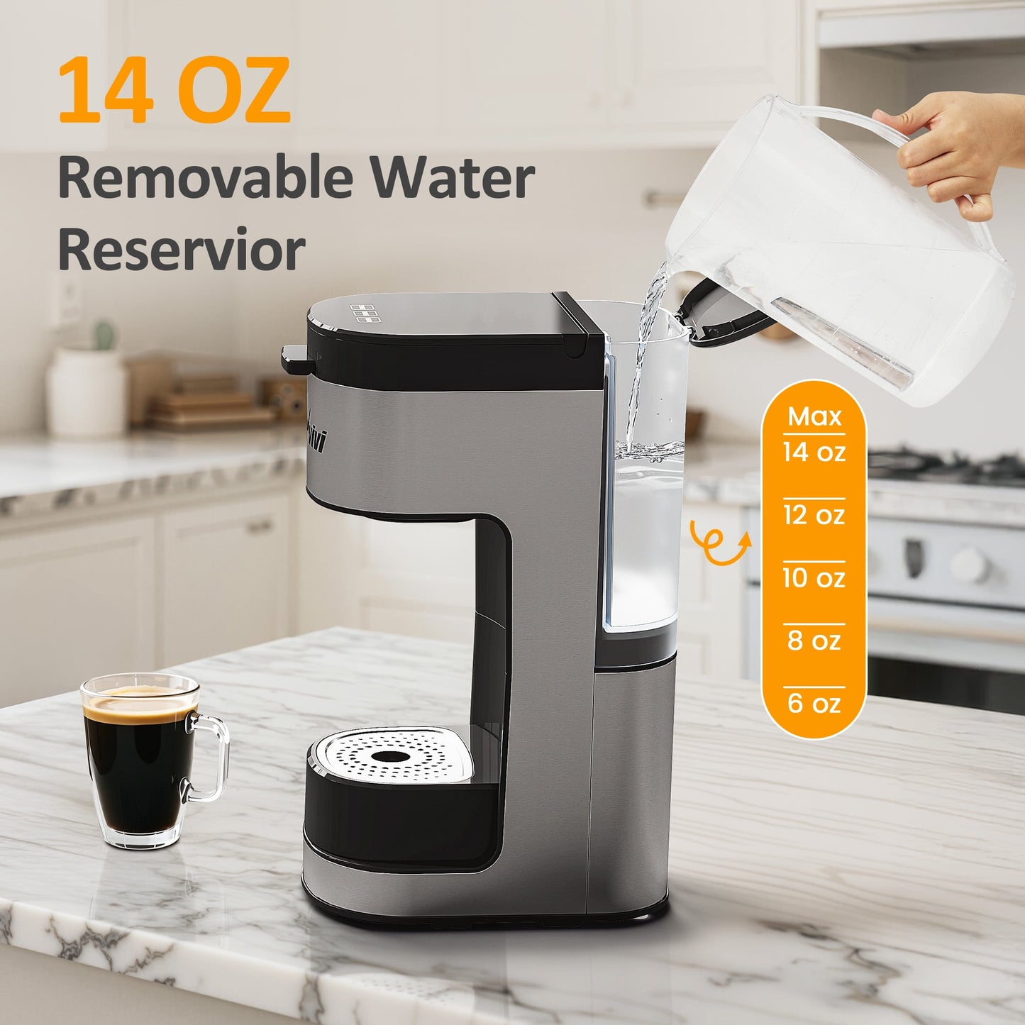 Heynemo 3-in-1 Iced & Hot Coffee Maker, Single Serve Machine - Removable Reservoir - Black