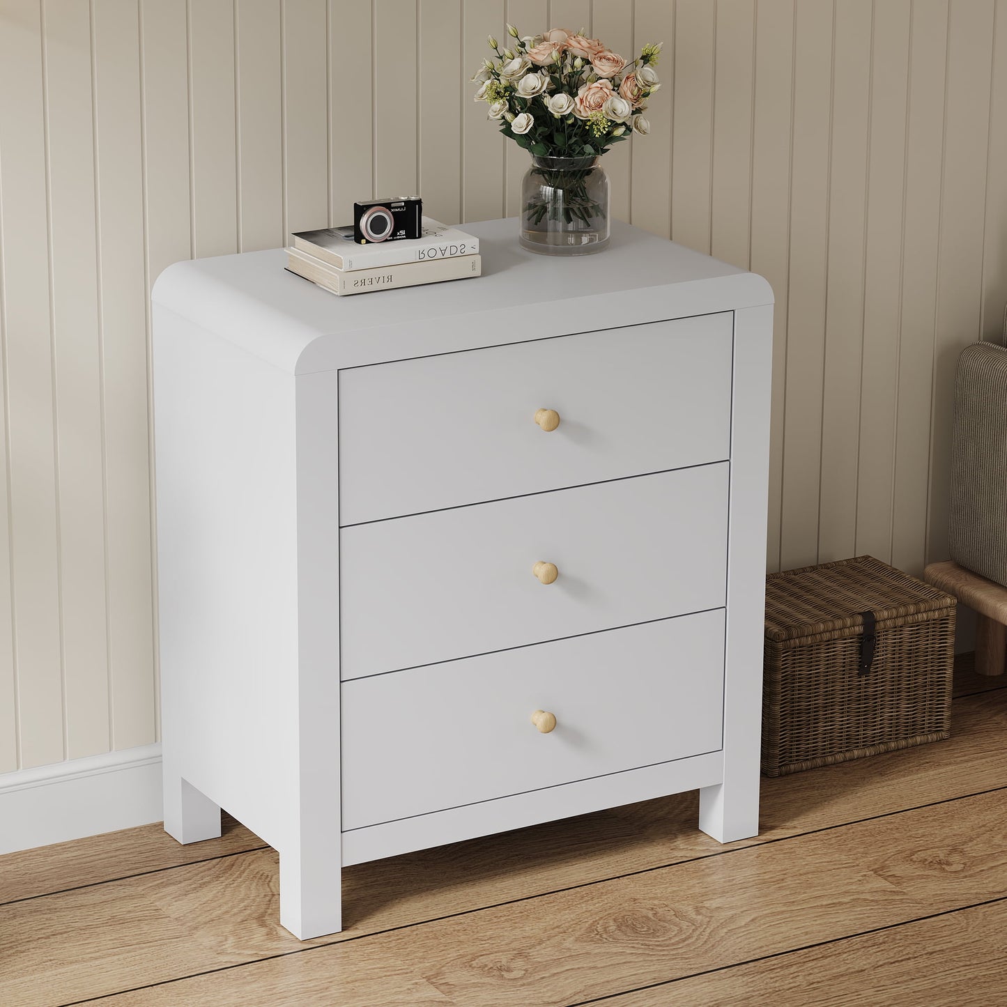 May in Color Modern Chest of Drawers Set of 2, with Rounded Table Corners, White