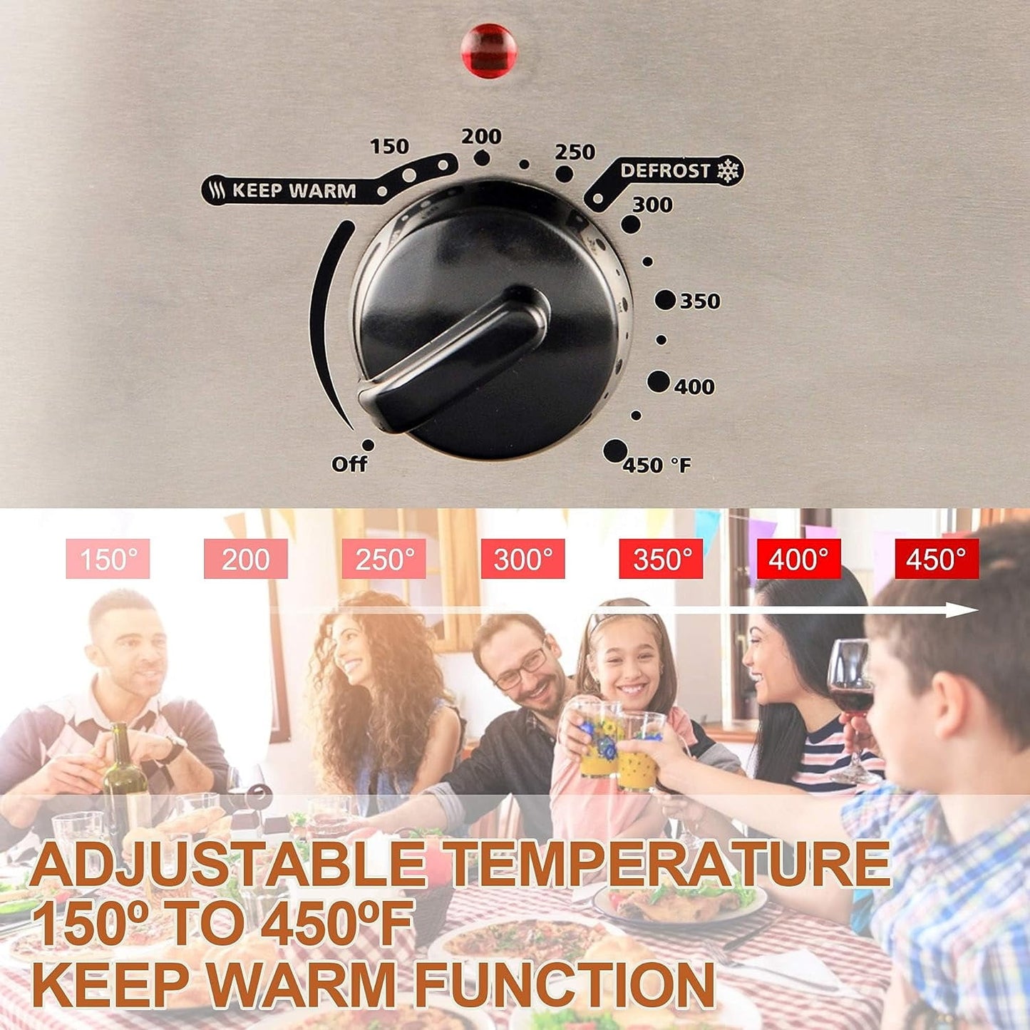 Superjoe 24 Quart Electric Roaster Oven, Stainless Steel Turkey Roaster Oven Buffet with Self-Basting Lid Removable Pan, Silver