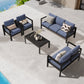 Superjoe 5 Pcs Outdoor Aluminum Furniture Set 7 Seats Patio Sectional Sofa Conversation Set Chat Counch Chair with Table Black Frame Blue Cushion