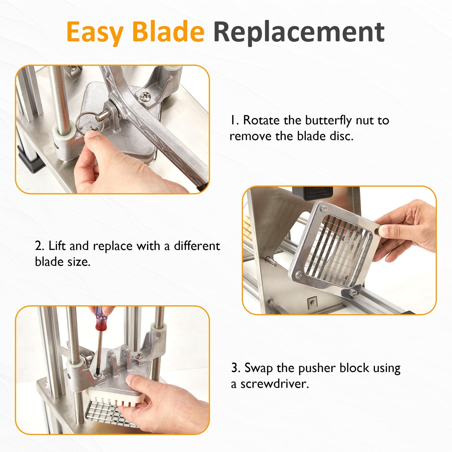 Heynemo Professional Potato Slicer, Heavy Duty French Fry Cutter with Replaceable 1/2" & 3/8" Blades, Stainless Steel Construction