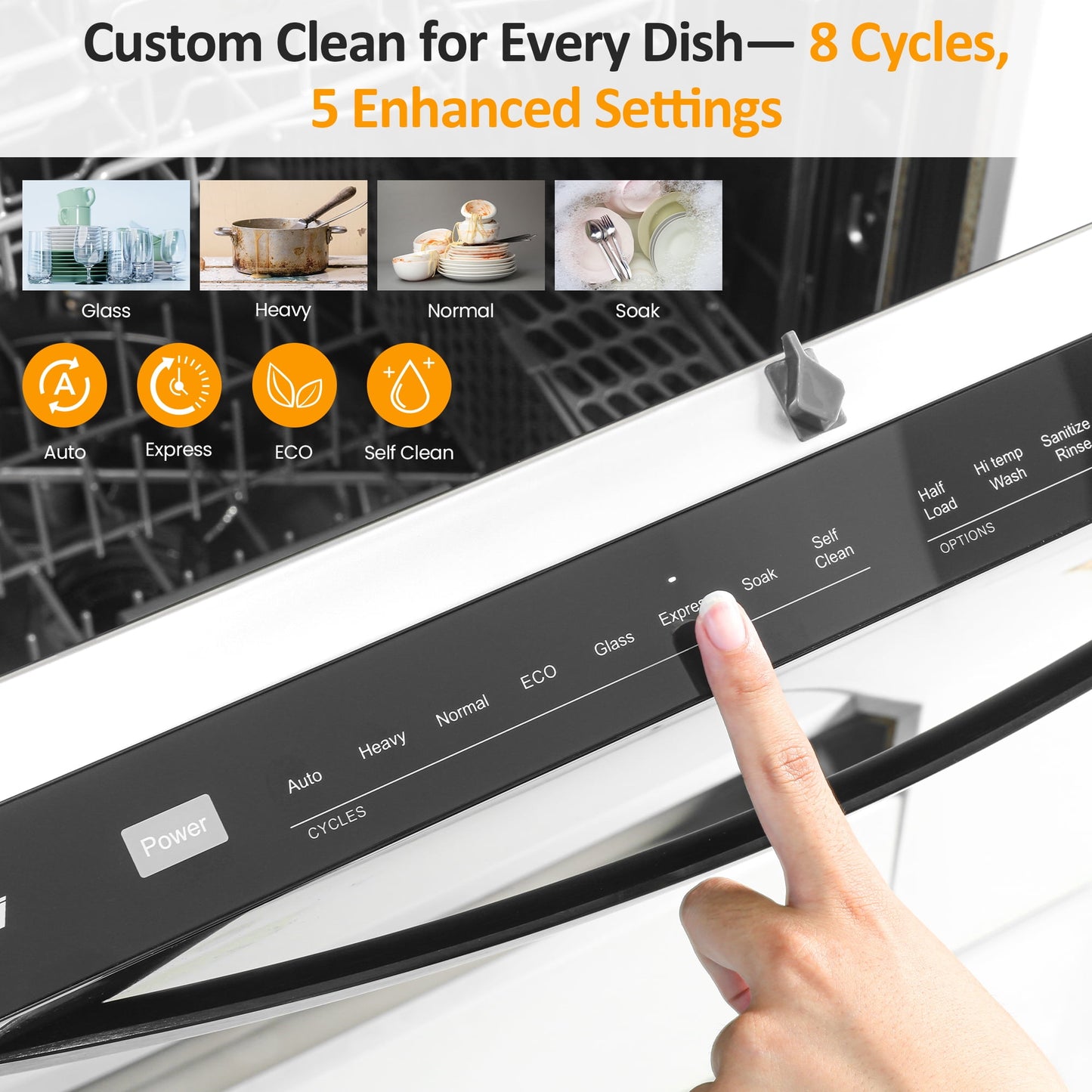 Sunvivi 24" Stainless Steel Built-in Dishwasher, 14-16 Place Settings Dishwasher Machine, 8 Wash Programs, Energy Star, Sliver