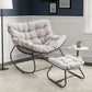 Heynemo Oversized Outdoor Wicker  Rocking Chair with Ottoman, Patio Rattan Papasan Chair with Cushion & Foot Rest for Indoor Outside Porch, Garden, Living Room