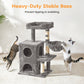 Heynemo Multi-Level Cat Tree Tower for Large Cats with Scratching Posts, Condos, Perch, Hammocks & Toys ÿ Modern Indoor Cat Jungle Gym for 2ÿ3 Cats, 19.7" x 15.7" x 35.8", Grey