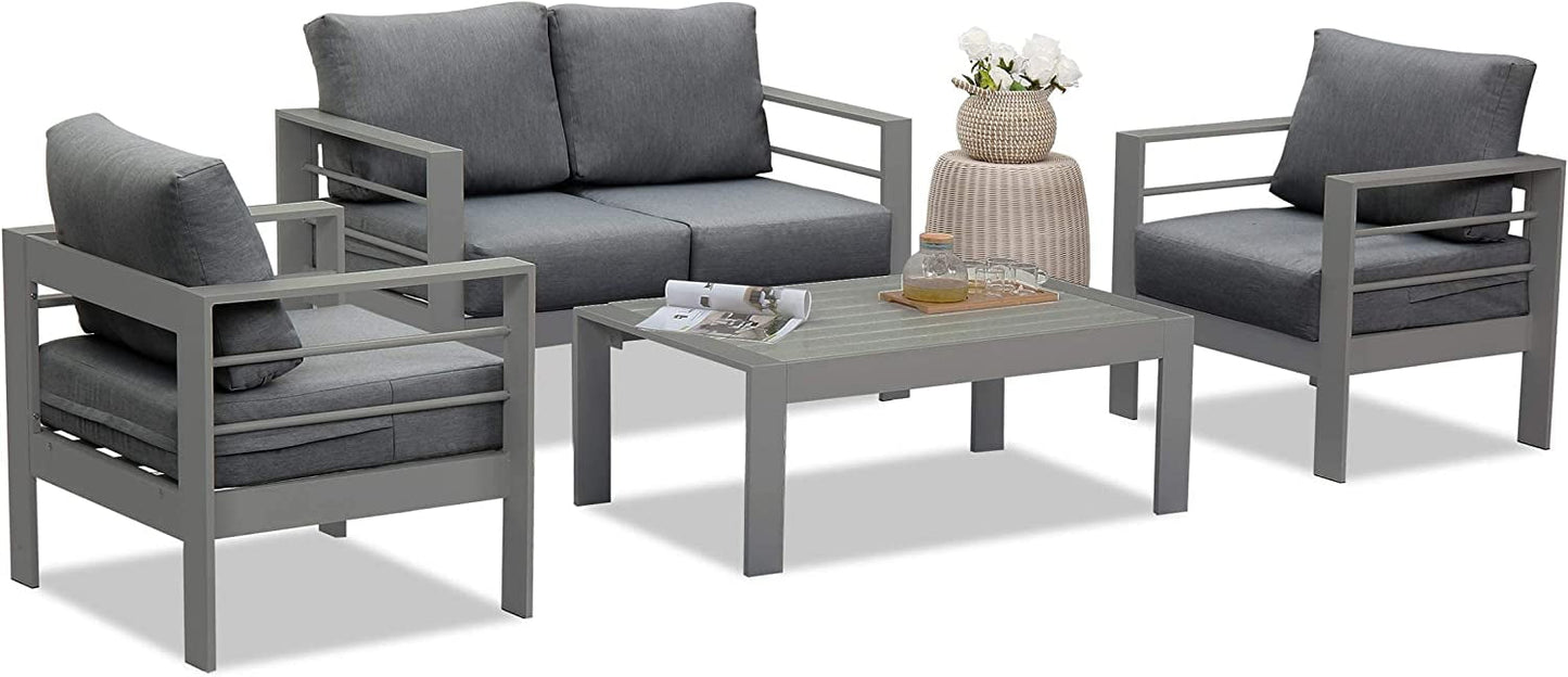 Superjoe Outdoor 2 Seats Patio Aluminum Sofa Furniture, All-Weather Couch Loveseat Gray Metal Chair with Cushions, Dark Grey