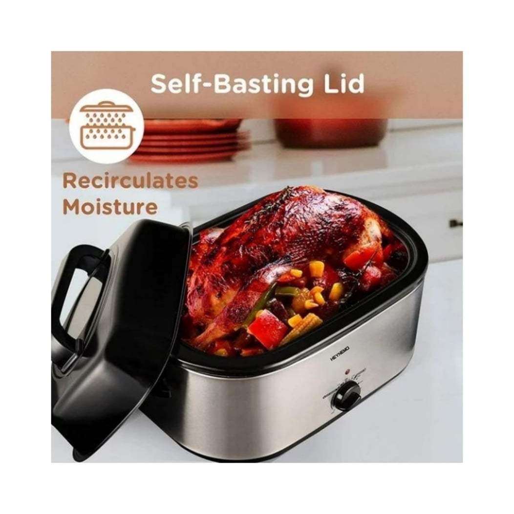 CozyHom 24 Quart Electric Roaster Oven Stainless Steel Roaster Oven with Self-Basting Lid Removable Insert Pot, Silver