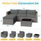 CozyHome 5-Piece Patio Rattan Furniture Set, Wicker Outdoor Sectional Sofas with Ottoman and Coffee Table, Grey