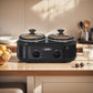 Sunvivi Small Double Slow Cooker, 2 Pot 1.25 Quart Oval Crock Food Warmer Buffet Server, Stainless Steel, Black