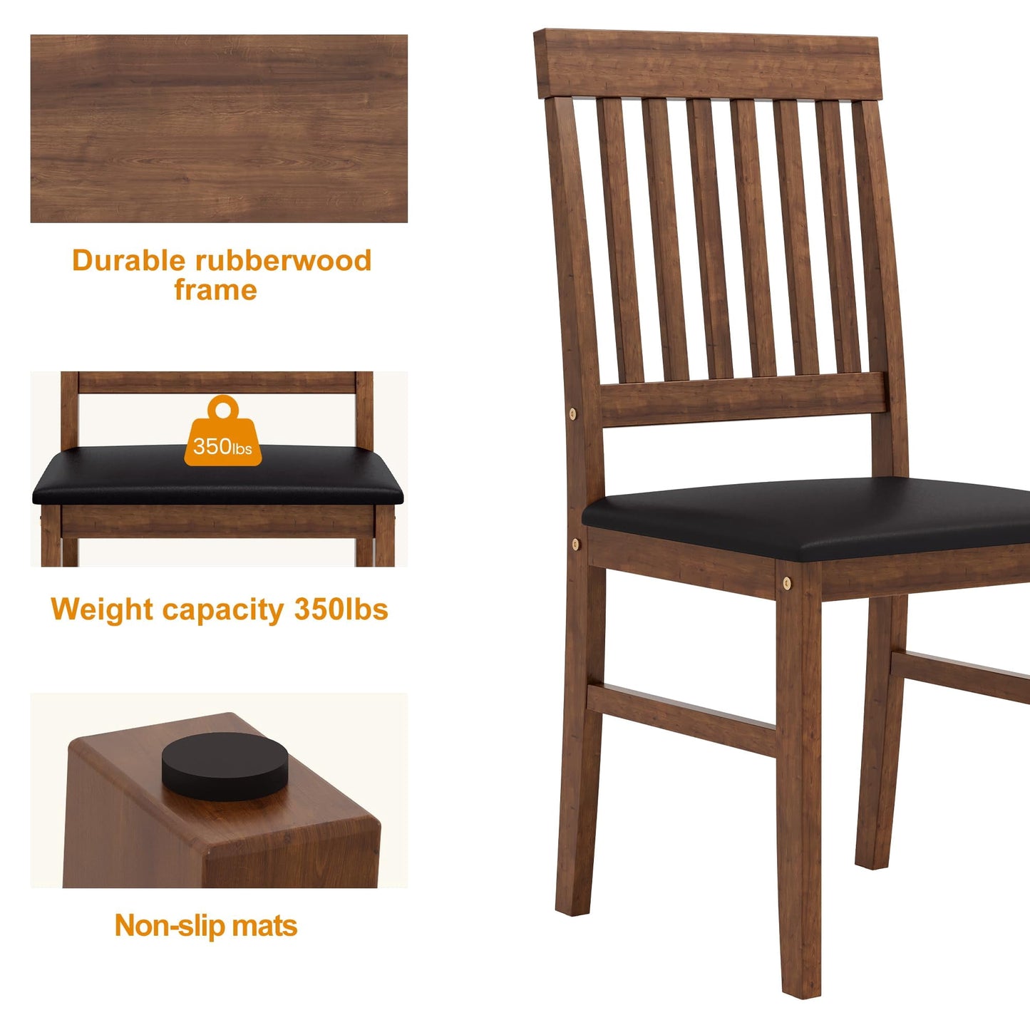 May in Color Wooden Dining Chairs Set of 6, Modern Dining Chairs with Rubberwood Legs, 350LBS Capacity, Leather Side Seat for Kitchen, Dining Room, Living Room, Home Office, Terrace, Courtyard, Brown